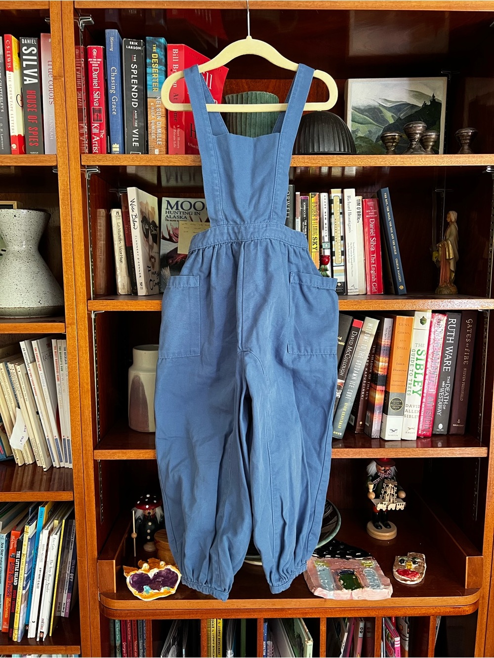 Girls' Denim-Style Blue Overalls with Elastic Ankles